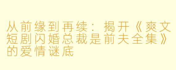 从前缘到再续：揭开《爽文短剧闪婚总裁是前夫全集》的爱情谜底