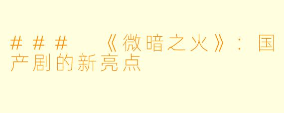 ### 《微暗之火》：国产剧的新亮点