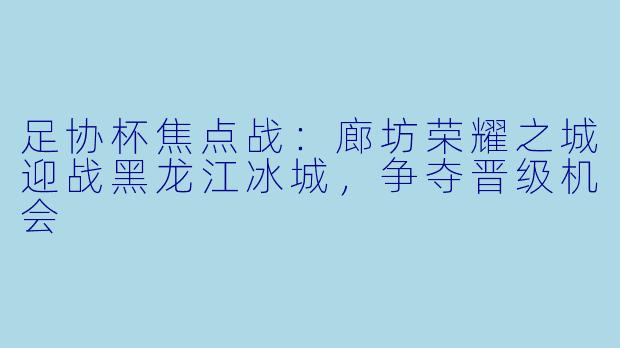 足协杯焦点战：廊坊荣耀之城迎战黑龙江冰城，争夺晋级机会