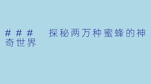 ### 探秘两万种蜜蜂的神奇世界