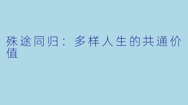 殊途同归：多样人生的共通价值