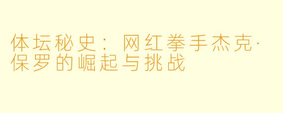 体坛秘史：网红拳手杰克·保罗的崛起与挑战