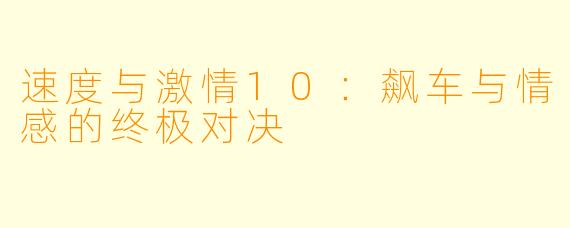 速度与激情10：飙车与情感的终极对决