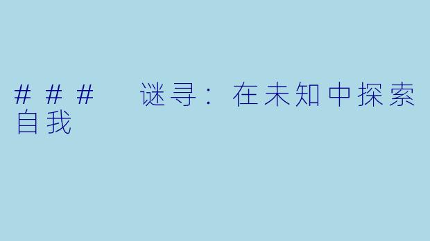 ### 谜寻：在未知中探索自我