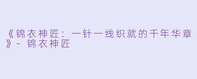 《锦衣神匠：一针一线织就的千年华章》-锦衣神匠