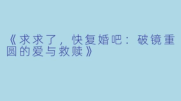 《求求了，快复婚吧：破镜重圆的爱与救赎》