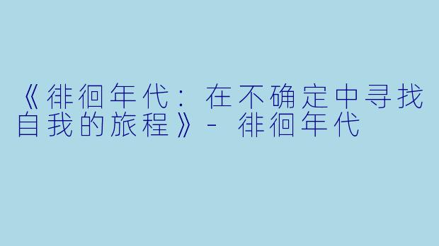 《徘徊年代：在不确定中寻找自我的旅程》-徘徊年代
