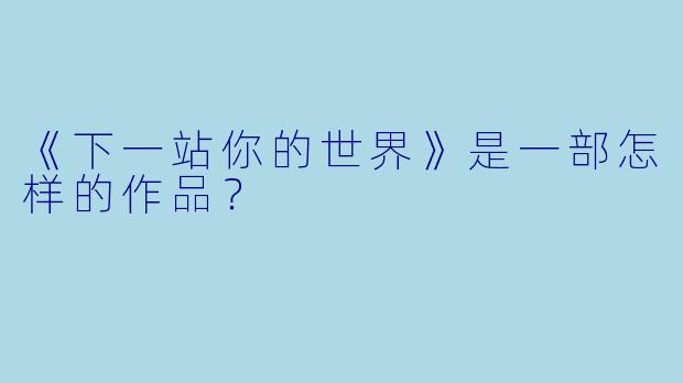 《下一站你的世界》是一部怎样的作品？