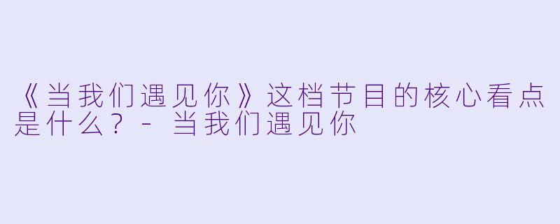 《当我们遇见你》这档节目的核心看点是什么？-当我们遇见你