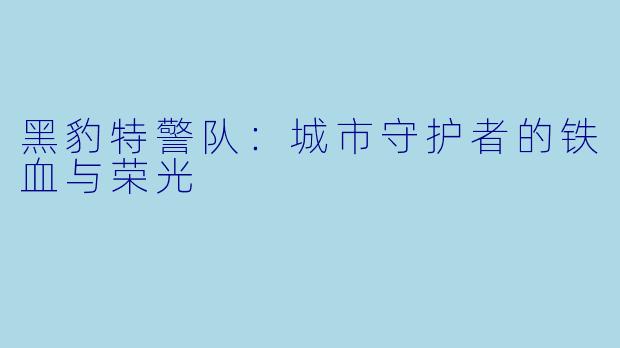 黑豹特警队：城市守护者的铁血与荣光