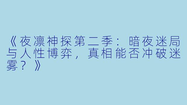 《夜凛神探第二季：暗夜迷局与人性博弈，真相能否冲破迷雾？》