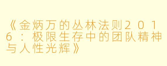 《金炳万的丛林法则2016：极限生存中的团队精神与人性光辉》