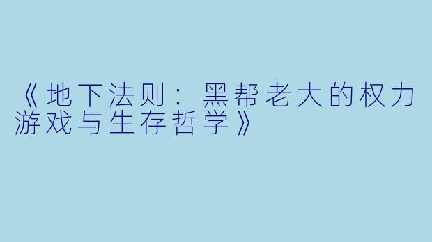 《地下法则:黑帮老大的权力游戏与生存哲学》
