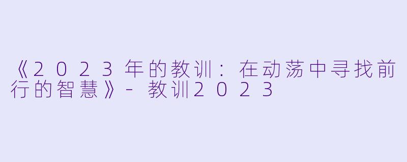 《2023年的教训：在动荡中寻找前行的智慧》-教训2023