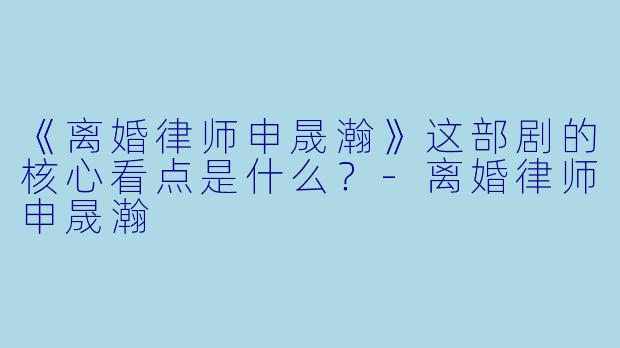《离婚律师申晟瀚》这部剧的核心看点是什么？-离婚律师申晟瀚