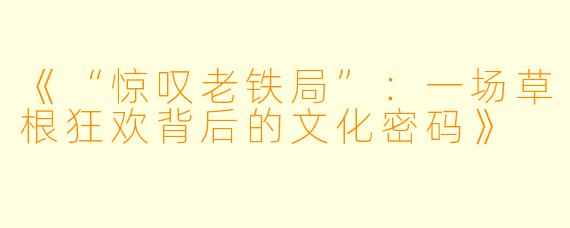 《“惊叹老铁局”:一场草根狂欢背后的文化密码》