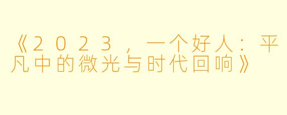 《2023，一个好人：平凡中的微光与时代回响》