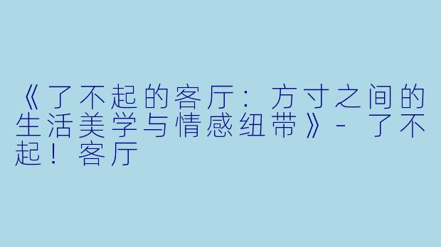 《了不起的客厅：方寸之间的生活美学与情感纽带》-了不起！客厅
