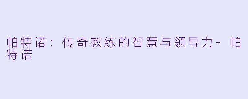 帕特诺：传奇教练的智慧与领导力-帕特诺