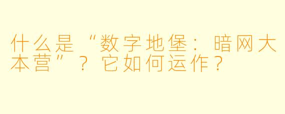 什么是“数字地堡：暗网大本营”？它如何运作？