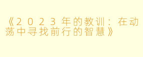 《2023年的教训：在动荡中寻找前行的智慧》