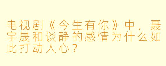 电视剧《今生有你》中，聂宇晟和谈静的感情为什么如此打动人心？