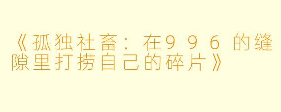 《孤独社畜:在996的缝隙里打捞自己的碎片》