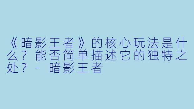 《暗影王者》的核心玩法是什么？能否简单描述它的独特之处？-暗影王者