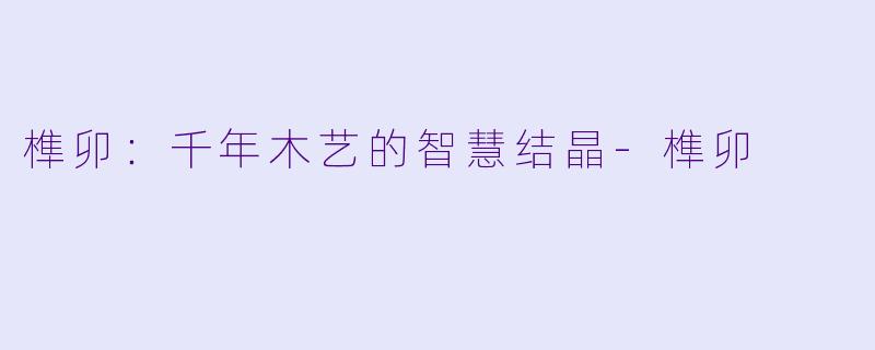 榫卯：千年木艺的智慧结晶-榫卯
