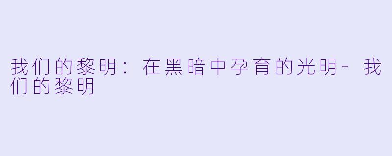 我们的黎明：在黑暗中孕育的光明-我们的黎明
