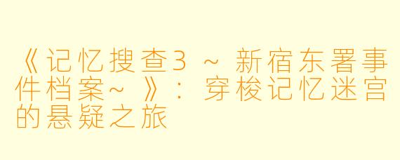 《记忆搜查3~新宿东署事件档案~》：穿梭记忆迷宫的悬疑之旅