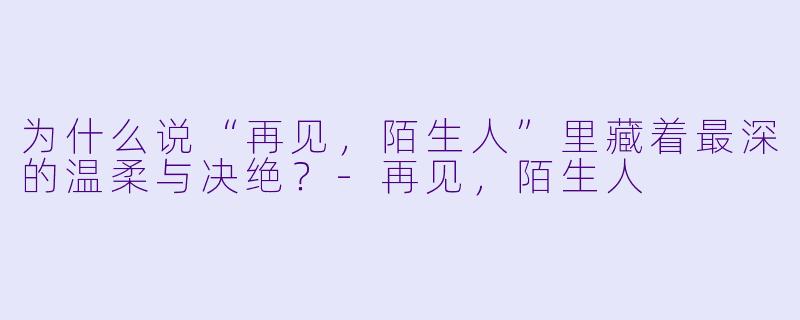 为什么说“再见，陌生人”里藏着最深的温柔与决绝？-再见，陌生人
