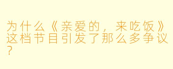 为什么《亲爱的，来吃饭》这档节目引发了那么多争议？