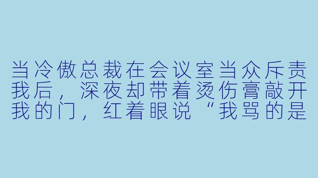 当冷傲总裁在会议室当众斥责我后，深夜却带着烫伤膏敲开我的门，红着眼说“我骂的是他们看你的眼神”，这究竟是怎么回事？