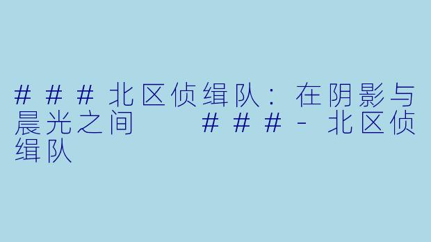 ###北区侦缉队：在阴影与晨光之间

###-北区侦缉队