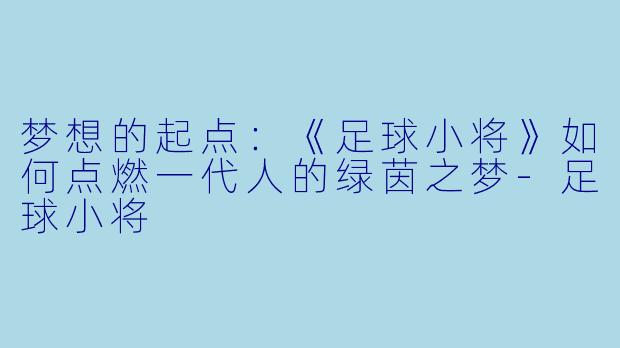 梦想的起点：《足球小将》如何点燃一代人的绿茵之梦-足球小将