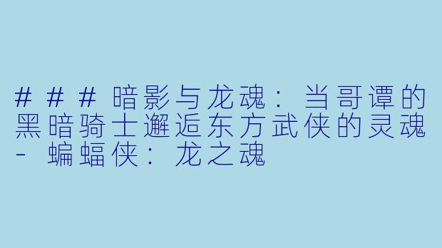 ###暗影与龙魂：当哥谭的黑暗骑士邂逅东方武侠的灵魂-蝙蝠侠：龙之魂