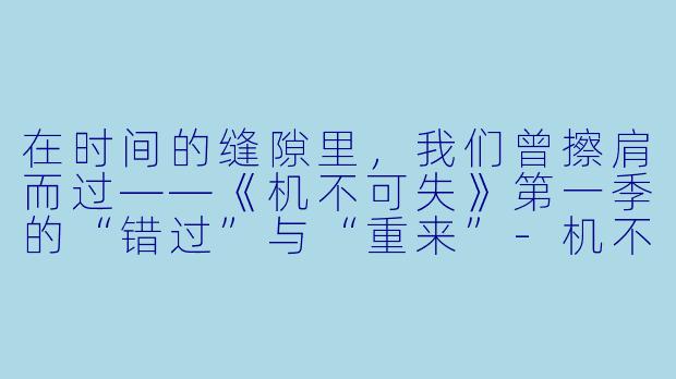 在时间的缝隙里,我们曾擦肩而过——《机不可失》第一季的“错过”与“重来”-机不可失第一季