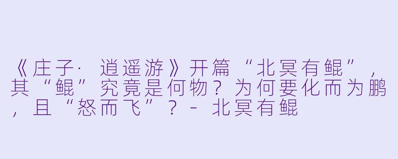 《庄子·逍遥游》开篇“北冥有鲲”，其“鲲”究竟是何物？为何要化而为鹏，且“怒而飞”？
