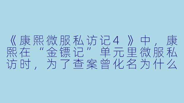 《康熙微服私访记4》中，康熙在“金镖记”单元里微服私访时，为了查案曾化名为什么身份？
