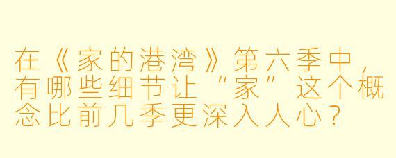 在《家的港湾》第六季中,有哪些细节让“家”这个概念比前几季更深入人心?