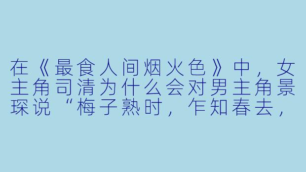 在《最食人间烟火色》中，女主角司清为什么会对男主角景琛说“梅子熟时，乍知春去，始觉情深”？这句话背后有什么深意？