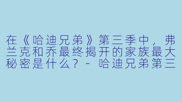 在《哈迪兄弟》第三季中，弗兰克和乔最终揭开的家族最大秘密是什么？-哈迪兄弟第三季