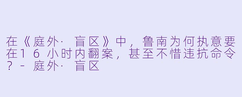 在《庭外·盲区》中，鲁南为何执意要在16小时内翻案，甚至不惜违抗命令？-庭外·盲区