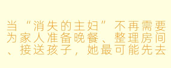 当“消失的主妇”不再需要为家人准备晚餐、整理房间、接送孩子，她最可能先去做的一件“无用之事”是什么？