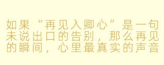 如果“再见入卿心”是一句未说出口的告别，那么再见的瞬间，心里最真实的声音是什么？