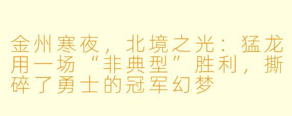 金州寒夜，北境之光：猛龙用一场“非典型”胜利，撕碎了勇士的冠军幻梦
