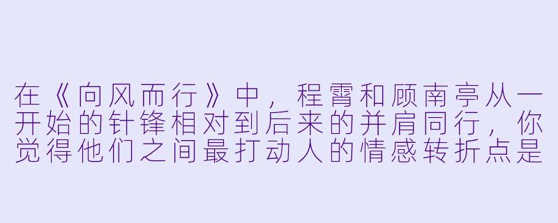 在《向风而行》中,程霄和顾南亭从一开始的针锋相对到后来的并肩同行,你觉得他们之间最打动人的情感转折点是什么?-向风而行