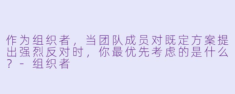 作为组织者,当团队成员对既定方案提出强烈反对时,你最优先考虑的是什么?-组织者