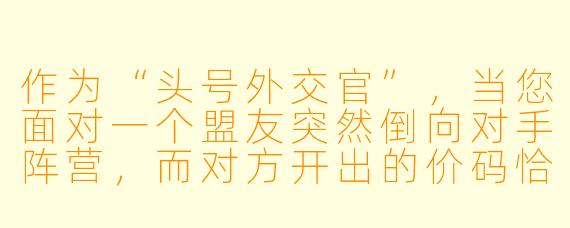 作为“头号外交官”，当您面对一个盟友突然倒向对手阵营，而对方开出的价码恰好是您国内选民最关心的短期利益时，您会优先选择“维护长期战略同盟的信任”，还是“回应国内眼前的民意”？您如何平衡这种撕裂？